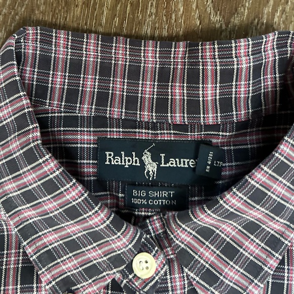 Men’s button  down Ralph Lauren Cotton shirt BIG  size XXL BLUE CHECKED - Picture 5 of 13